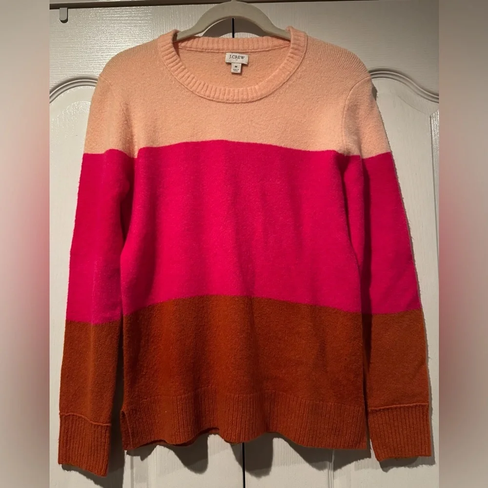 J. Crew Pink and Brown Colorblock Crewneck Sweater - Size M